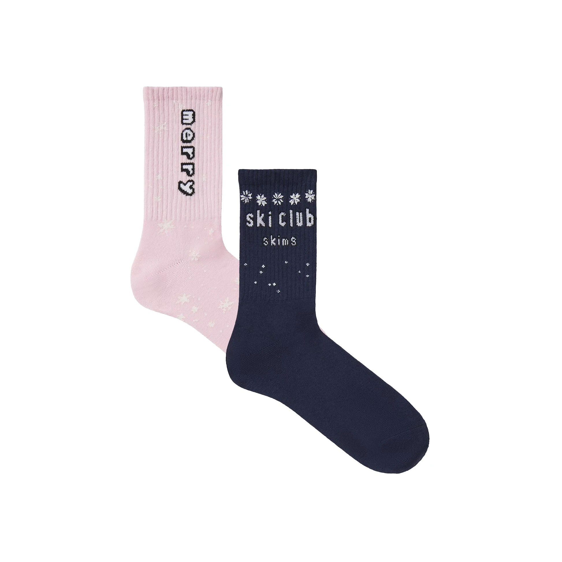 CACTUS PLANT FLEA MARKET X SKIMS RIBBED CREW SOCK 2-PACK | CHERRY BLOSSOM AND NAVY FLAT ON A WHITE BACKGROUND | FLT