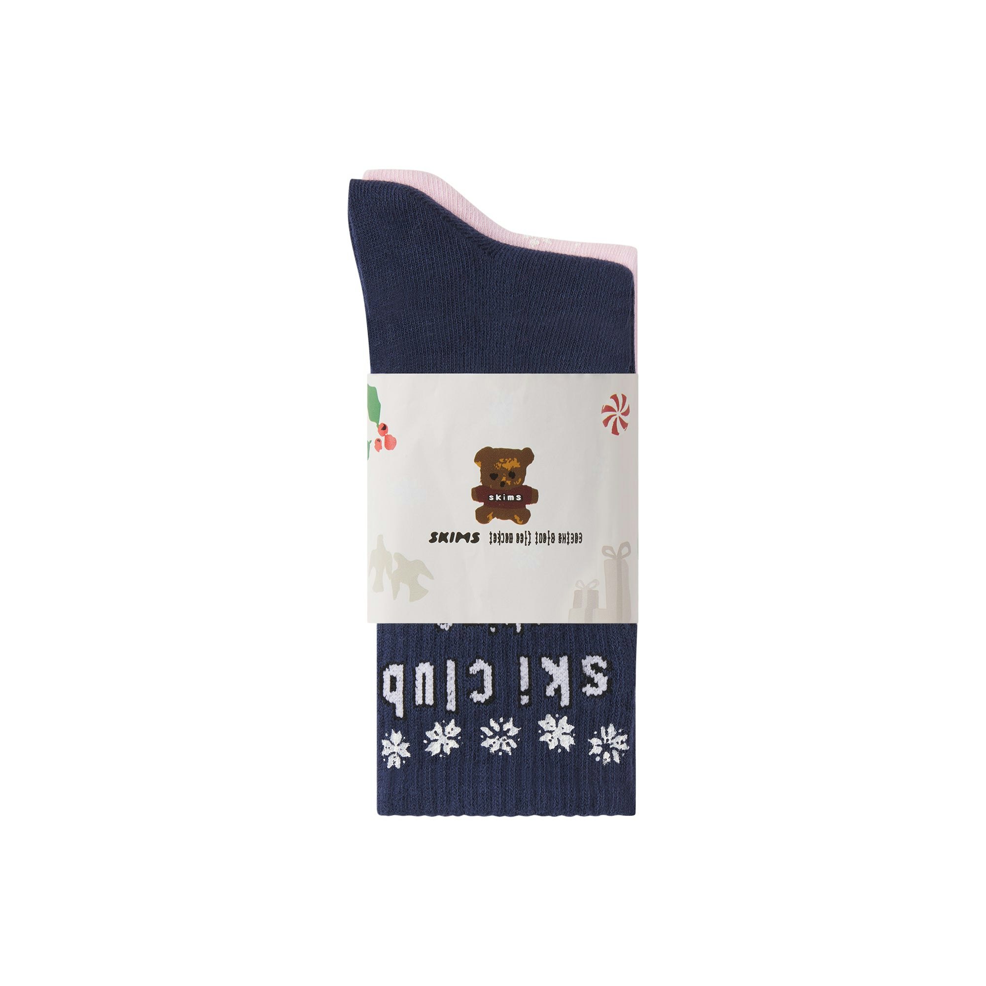 CACTUS PLANT FLEA MARKET X SKIMS RIBBED CREW SOCK 2-PACK | CHERRY BLOSSOM AND NAVY FLAT ON A WHITE BACKGROUND | FLT