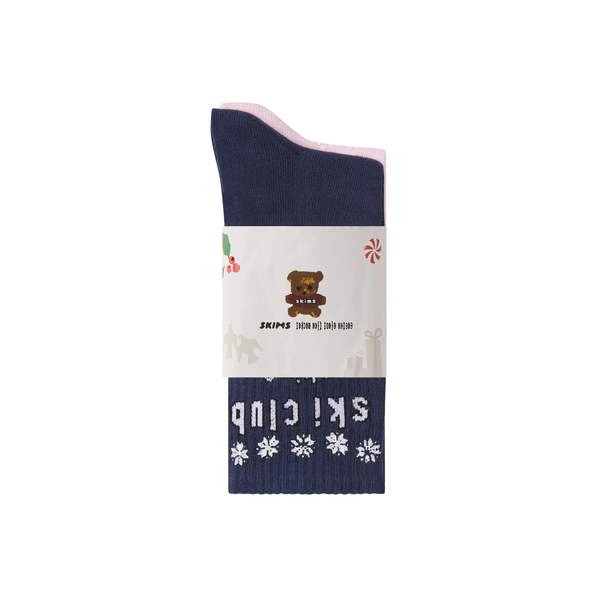CACTUS PLANT FLEA MARKET X SKIMS RIBBED CREW SOCK 2-PACK | CHERRY BLOSSOM AND NAVY FLAT ON A WHITE BACKGROUND | FLT