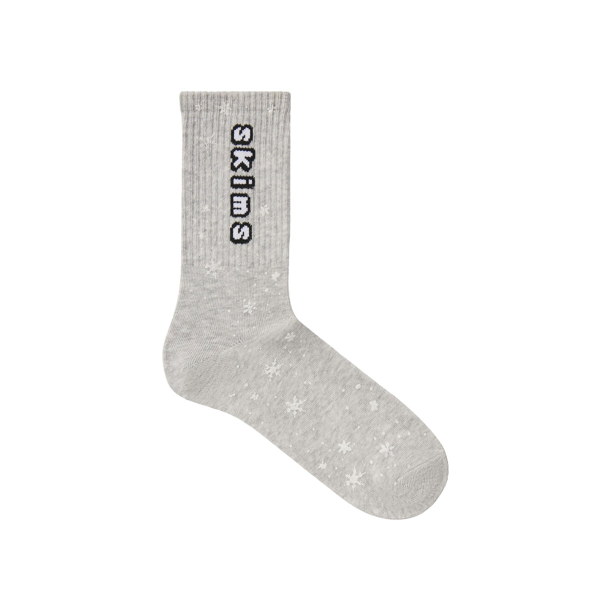 CACTUS PLANT FLEA MARKET X SKIMS RIBBED CREW SOCK 2-PACK | LIGHT HEATHER GREY AND RED FLAT ON A WHITE BACKGROUND