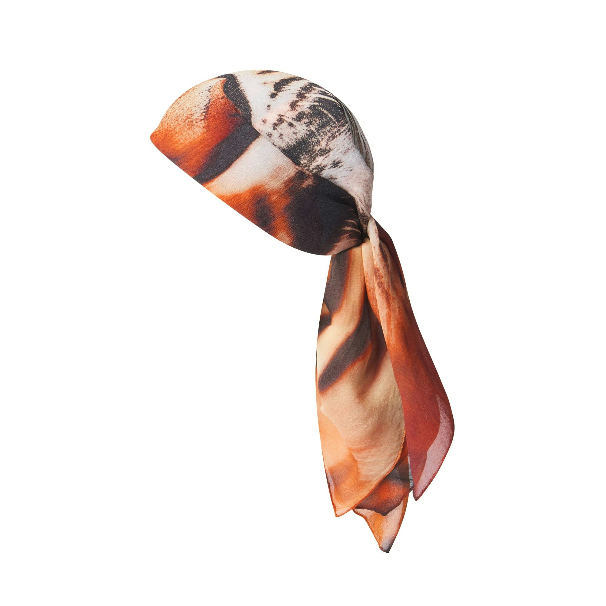ROBERTO CAVALLI X SKIMS HEAD SCARF | TIGER FACE PRINT FLAT ON A WHITE BACKGROUND | FLT