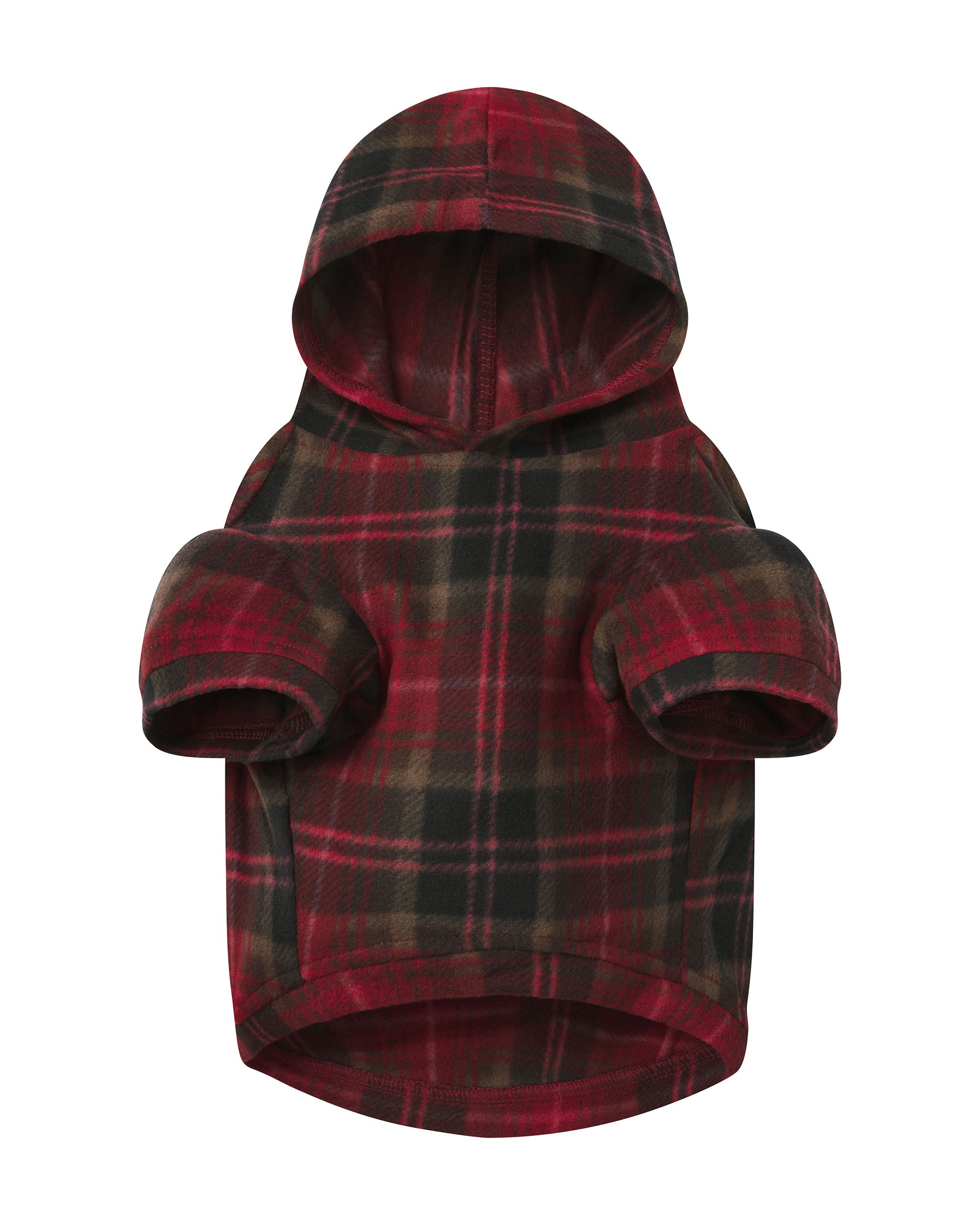 FLEECE SLEEP PET HOODIE CRANBERRY PLAID
