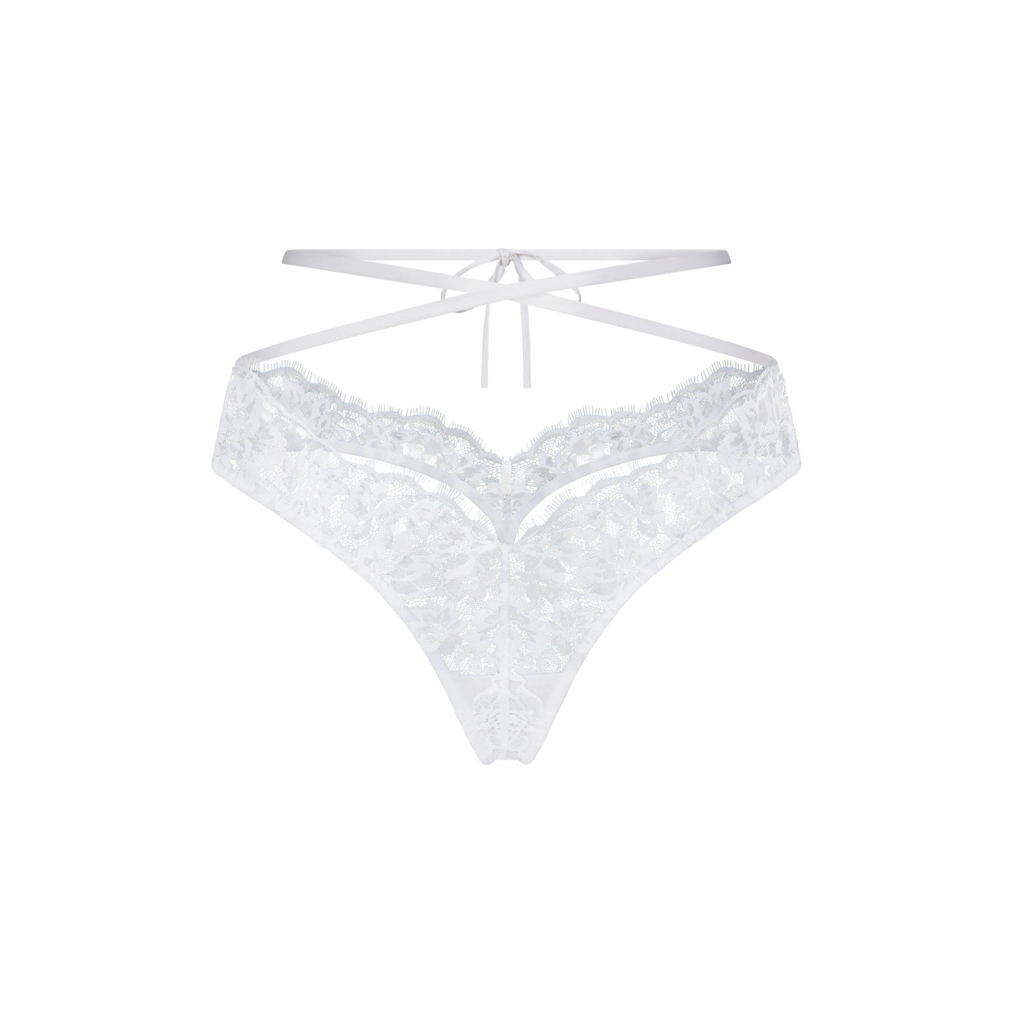 SKIMS LACE MICRO BUTTERFLY THONG | SNOW FLAT ON A WHITE BACKGROUND | FLT