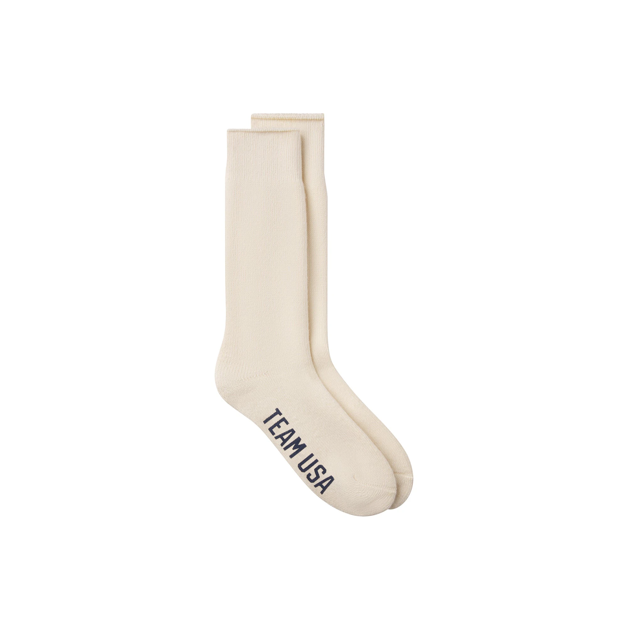 SKIMS FOR TEAM USA MENS OLYMPIC LOUNGE SOCK | ECRU FLAT ON A WHITE BACKGROUND | FLT