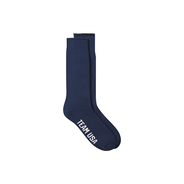 SKIMS FOR TEAM USA MENS OLYMPIC LOUNGE SOCK | NAVY FLAT ON A WHITE BACKGROUND | FLT