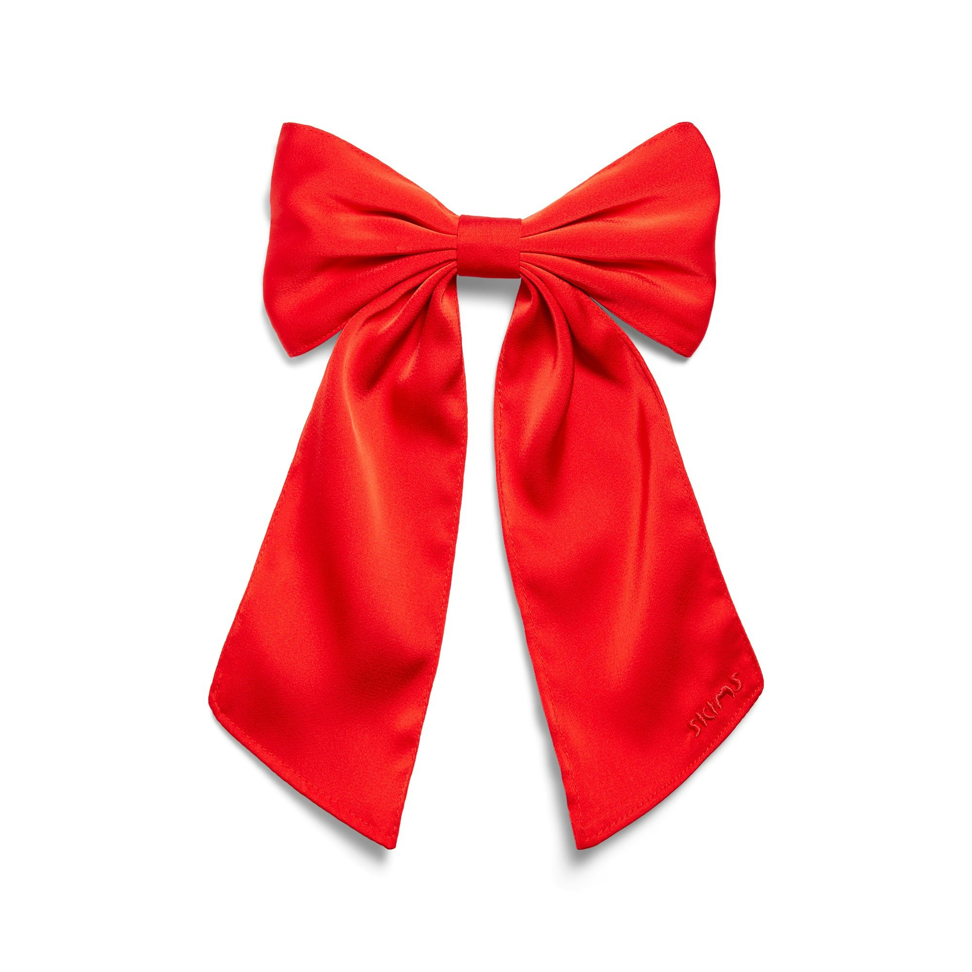 SATIN JUMBO BOW CLIP | RUBY FLAT ON A WHITE BACKGROUND