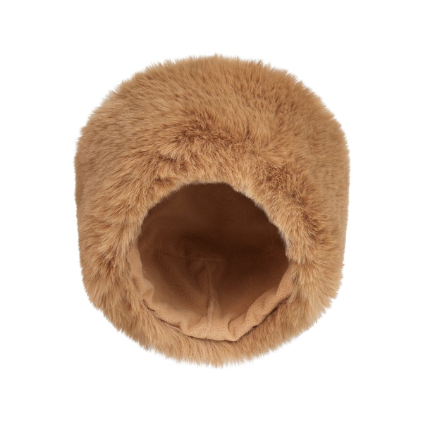 FAUX FUR HAT | LIGHT BROWN FLAT ON A WHITE BACKGROUND | FLT