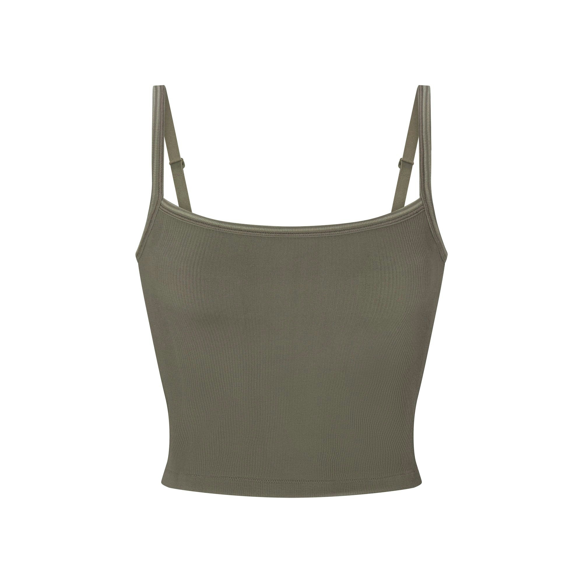 NikeSKIMS RIBBED SEAMLESS CAMI | DUSTY OAKMOSS FLAT ON A WHITE BACKGROUND | FLT