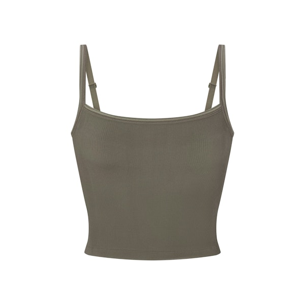 NikeSKIMS RIBBED SEAMLESS CAMI | DUSTY OAKMOSS FLAT ON A WHITE BACKGROUND | FLT
