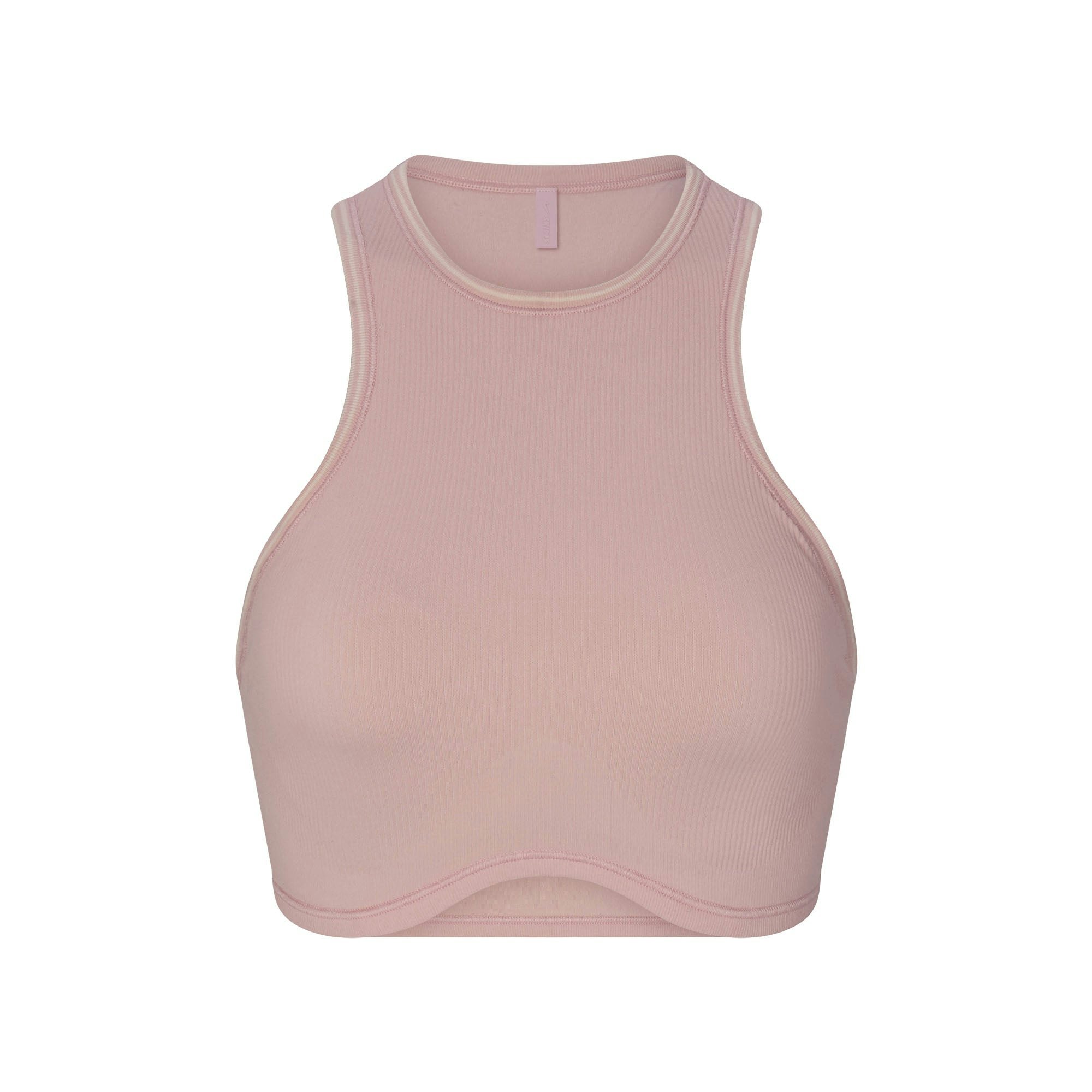 NikeSKIMS RIBBED SEAMLESS RACER FRONT BRA | HIMALAYAN/ECRU FLAT ON A WHITE BACKGROUND | FLT