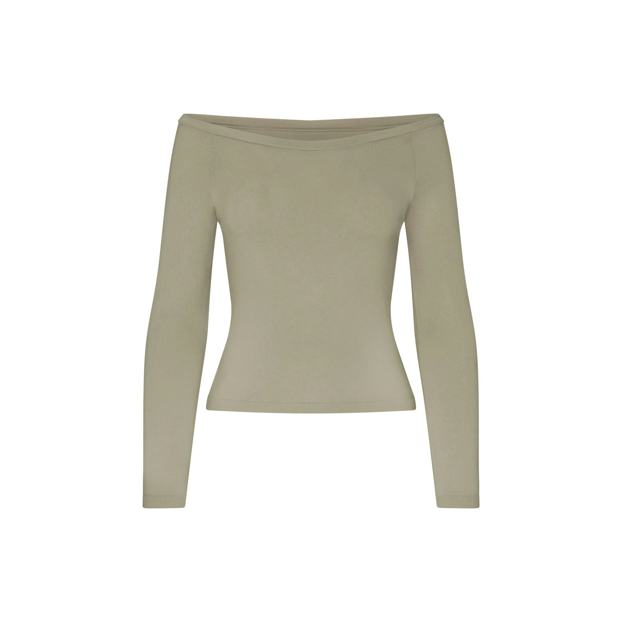 NikeSKIMS STRETCH KNIT LONG SLEEVE BOATNECK TOP | DUNE FLAT ON A WHITE BACKGROUND | FLT