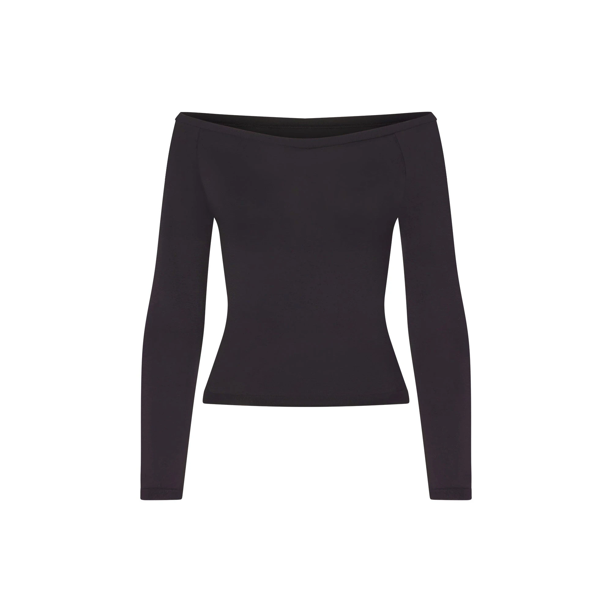 NikeSKIMS STRETCH KNIT LONG SLEEVE BOATNECK TOP | OBSIDIAN FLAT ON A WHITE BACKGROUND | FLT