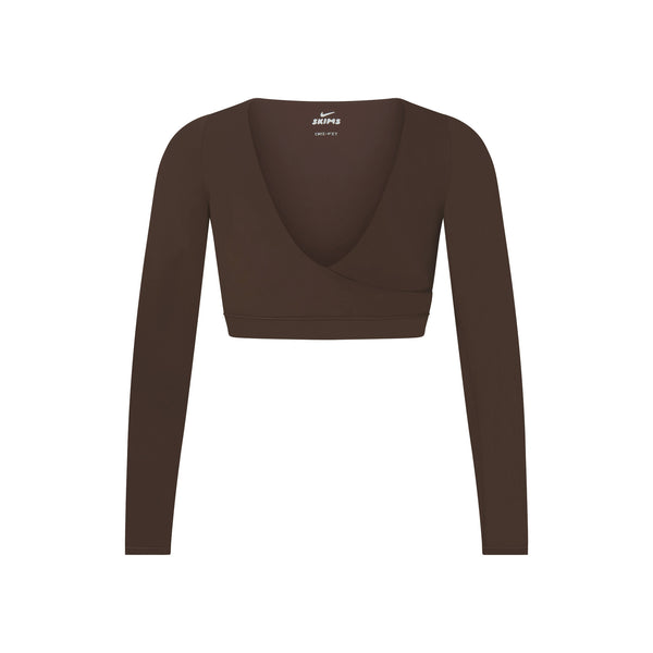 NikeSKIMS MATTE WRAP LONG SLEEVE CROPPED TOP | DARK SEPIA | SKIMS