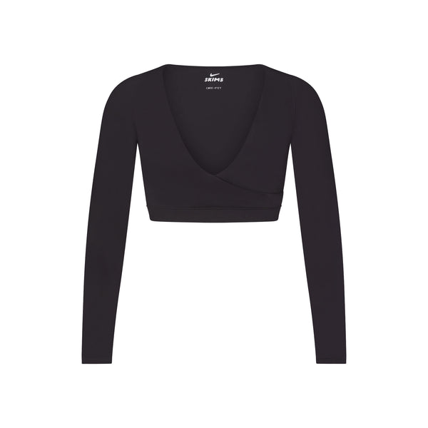 NikeSKIMS AIRY V-NECK OVERSIZED LONG SLEEVE TOP | OBSIDIAN | SKIMS