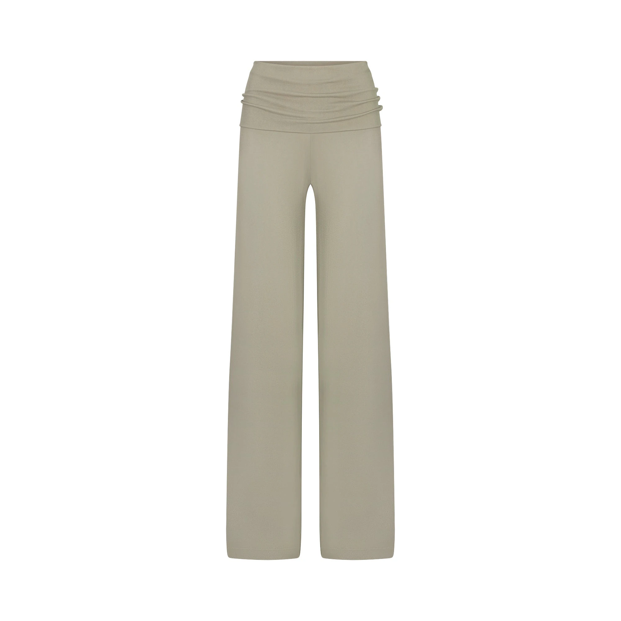 NikeSKIMS STRETCH KNIT FOLDOVER WIDE LEG PANT | DUNE FLAT ON A WHITE BACKGROUND | FLT