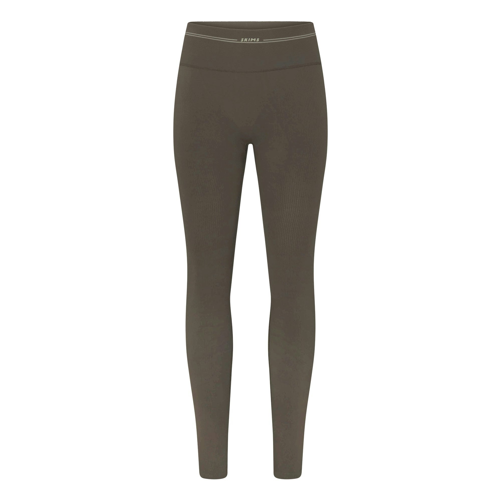 NikeSKIMS RIBBED SEAMLESS 26" LEGGING | DUSTY OAKMOSS/DUNE FLAT ON A WHITE BACKGROUND | FLT
