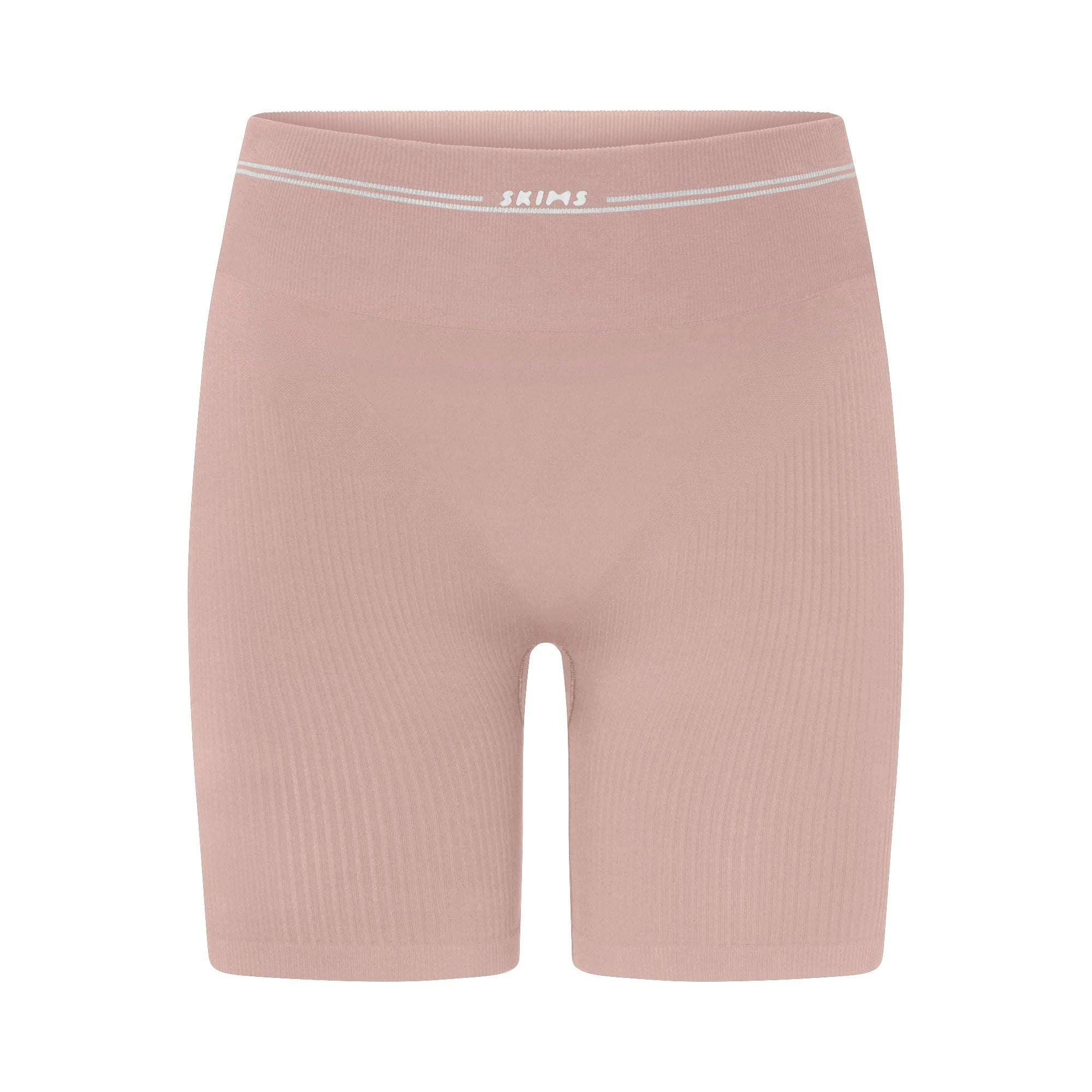 NikeSKIMS RIBBED SEAMLESS 5" BIKER SHORT | HIMALAYAN/ECRU FLAT ON A WHITE BACKGROUND | FLT