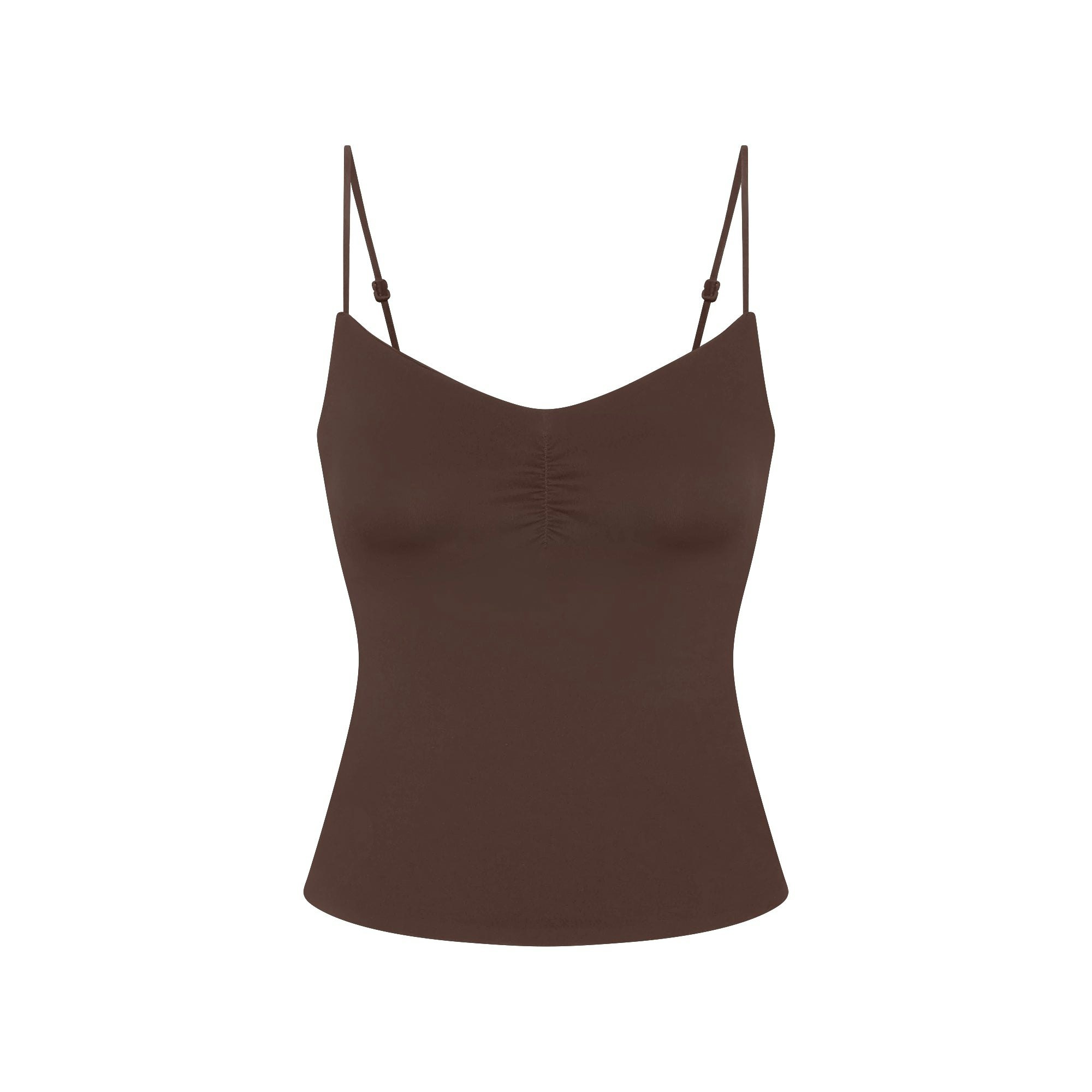 NikeSKIMS MATTE SHIRRED FRONT TANK | DARK SEPIA FLAT ON A WHITE BACKGROUND | FLT
