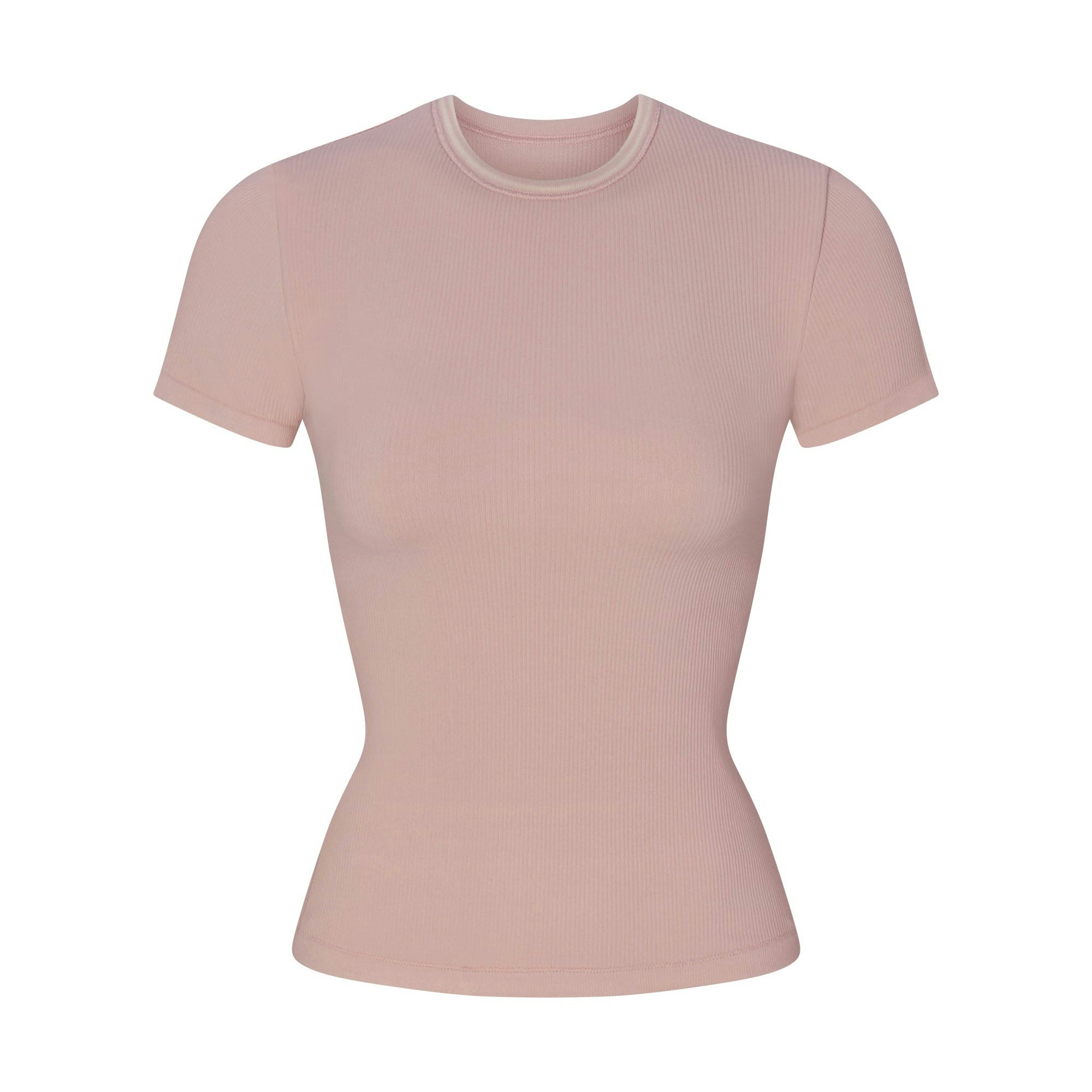 NikeSKIMS RIBBED SEAMLESS BABY TEE | HIMALAYAN/ECRU FLAT ON A WHITE BACKGROUND | FLT