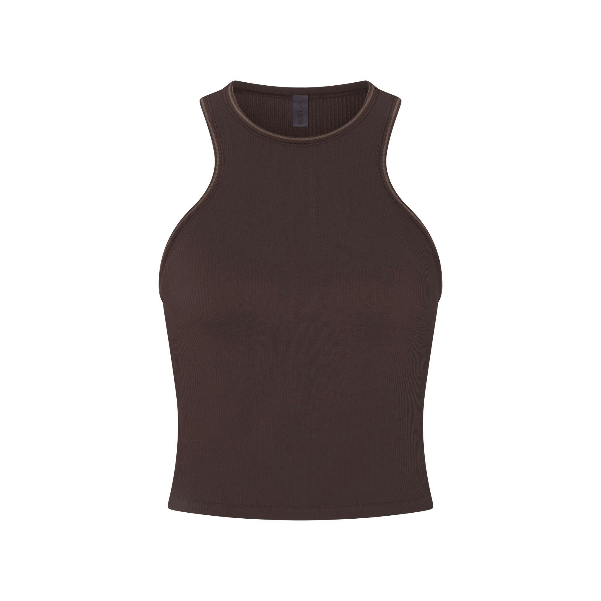 NikeSKIMS RIBBED SEAMLESS RACER FRONT TANK | PHOENIX/TRUFFLE FLAT ON A WHITE BACKGROUND | FLT