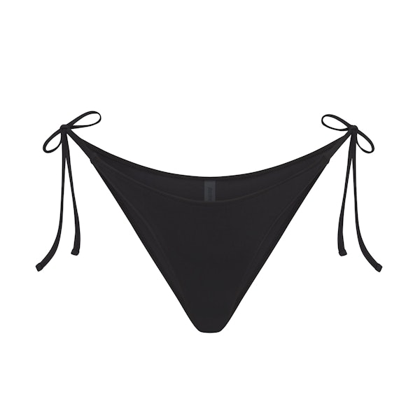 SIGNATURE SWIM DIPPED TIE BIKINI BOTTOM | ONYX FLAT ON A WHITE BACKGROUND | FLT