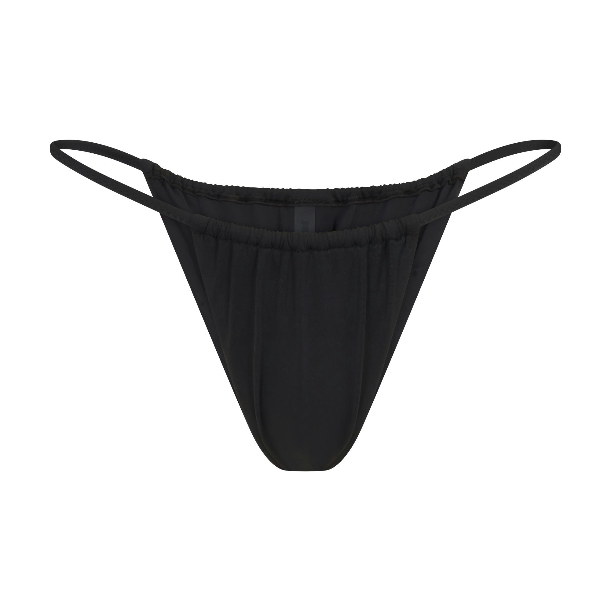 SIGNATURE SWIM STRING BIKINI BOTTOM | ONYX LAYS FLAT ON A WHITE BACKGROUND | FLT