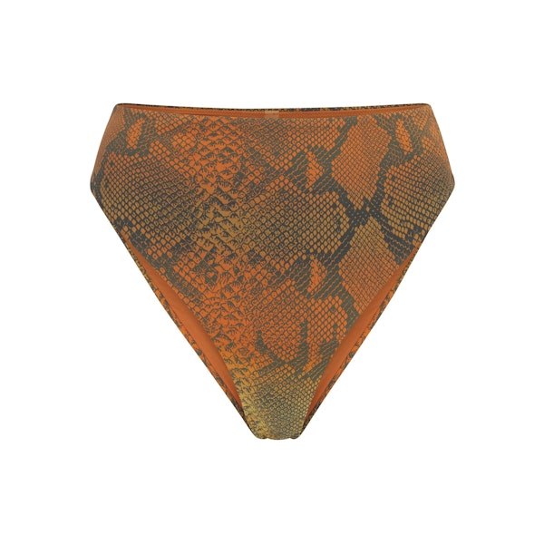 SIGNATURE SWIM HIGH-WAISTED BIKINI BOTTOM | FOREST OMBRE SNAKE LAYS FLAT ON A WHITE BACKGROUND | FLT