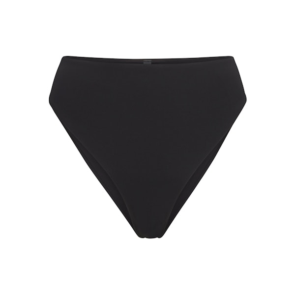 SIGNATURE SWIM HIGH-WAISTED BIKINI BOTTOM | ONYX FLAT ON A WHITE BACKGROUND | FLT