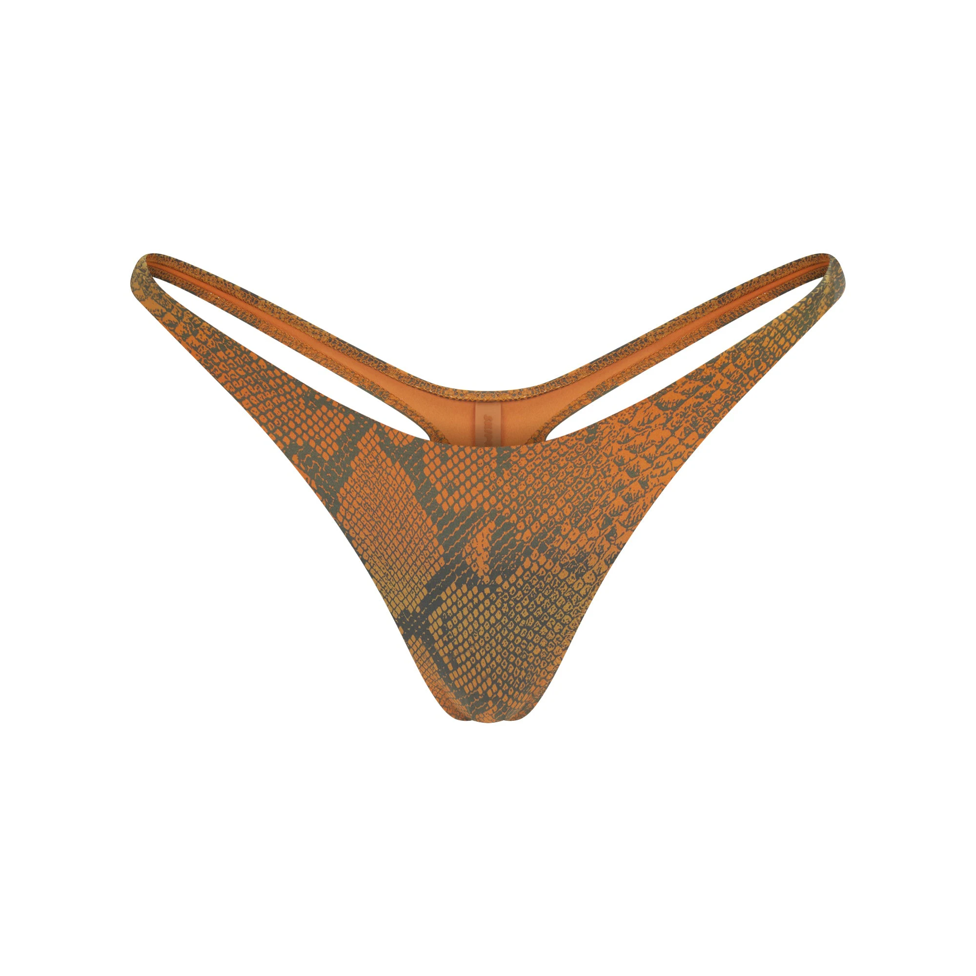 SIGNATURE SWIM THONG BIKINI BOTTOM | FOREST OMBRE SNAKE LAYS FLAT ON A WHITE BACKGROUND | FLT