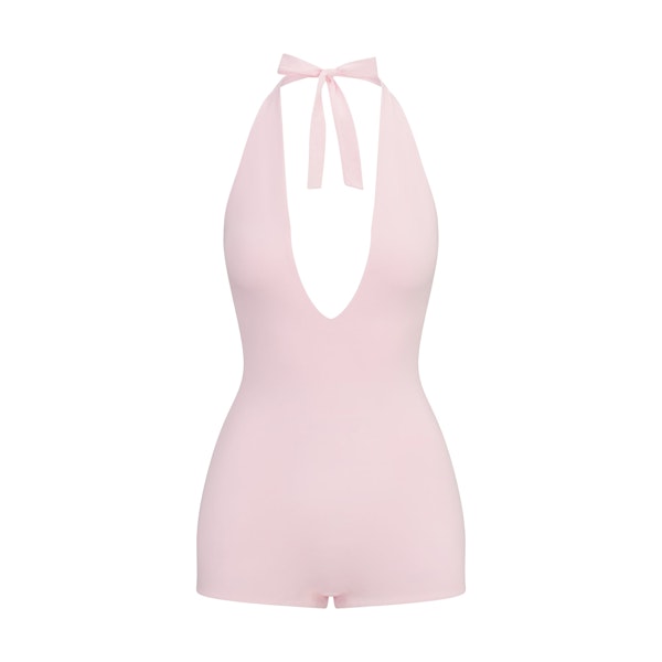 COTTON JERSEY PLUNGE ONESIE | CHERRY BLOSSOM LAYS FLAT ON A WHITE BACKGROUND | FLT