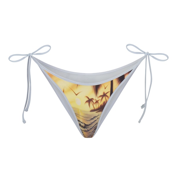 SIGNATURE SWIM TIE SIDE BIKINI BOTTOM | AIRBRUSH BEACH SCENE LAYS FLAT ON A WHITE BACKGROUND | FLT