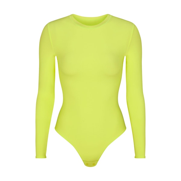 FITS EVERYBODY LONG SLEEVE CREW NECK BODYSUIT | DAFFODIL (BODYSUITS) LAYS FLAT ON A WHITE BACKGROUND | FLT