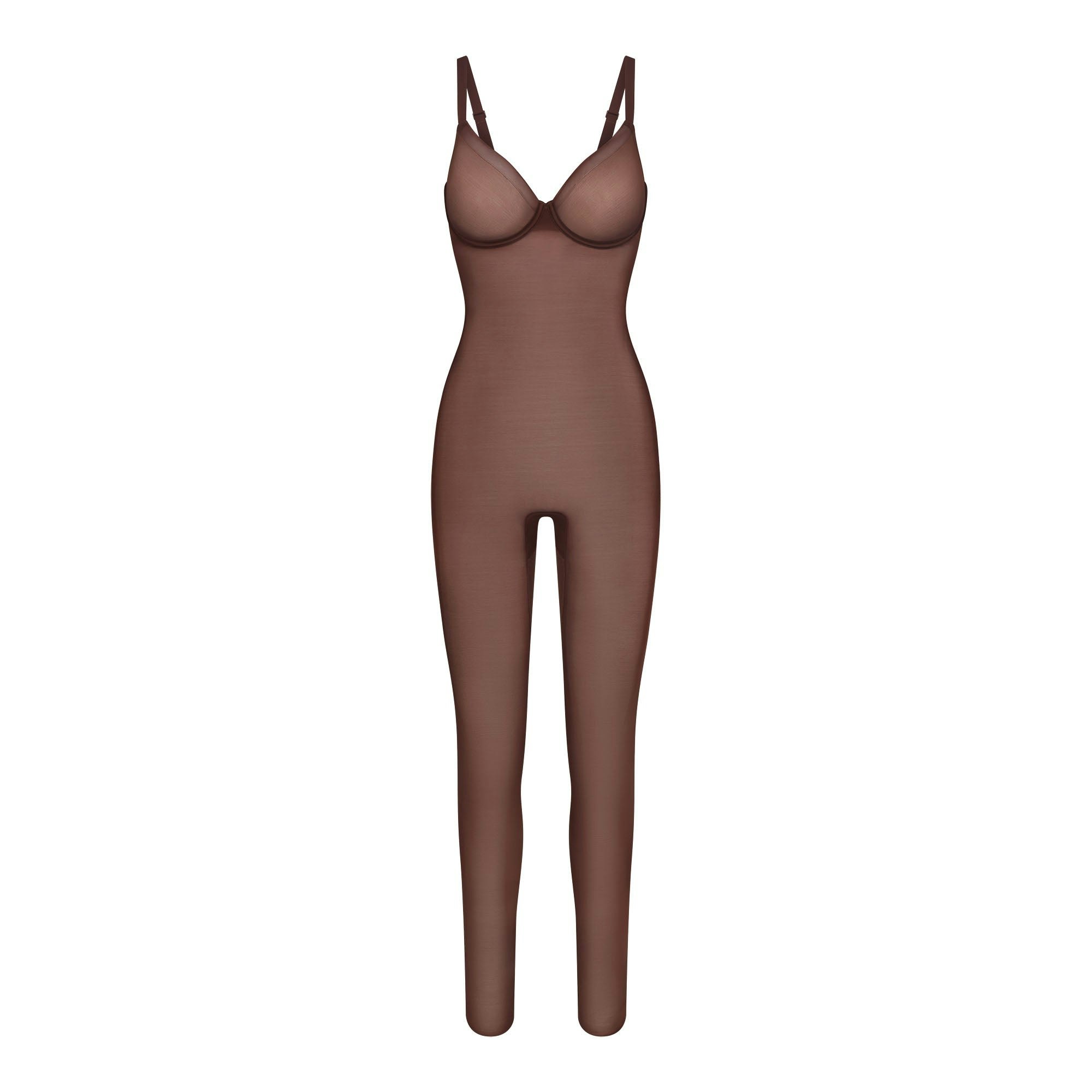 SIMPLY BARE UNDERWIRE CATSUIT | COCOA (CATSUITS, BODYSUITS) FLAT ON A WHITE BACKGROUND | FLT