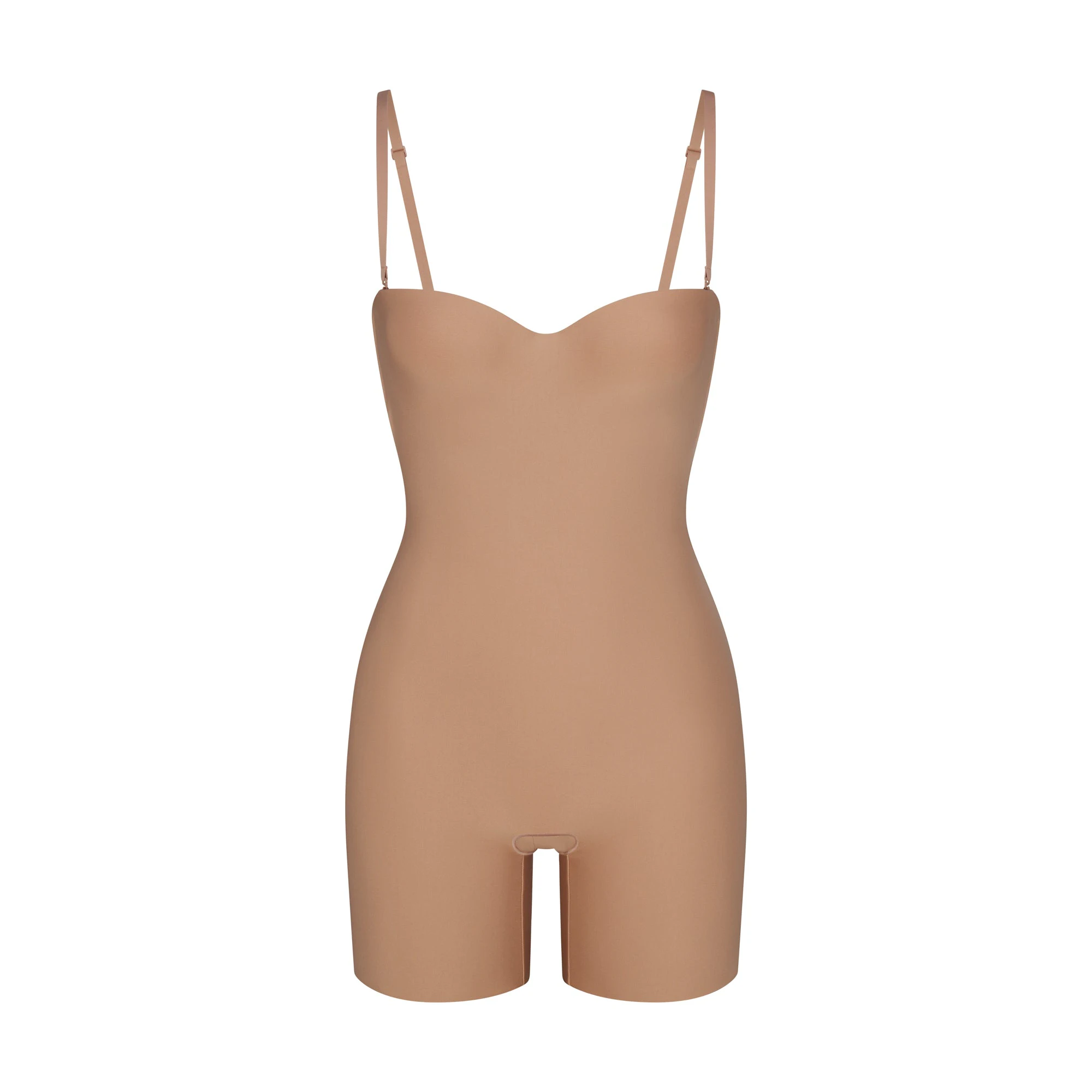 SKIMS BODY UNDERWIRE MID THIGH BODYSUIT | SIENNA (SHAPEWEAR BODYSUITS, SHAPEWEAR) LAYS FLAT ON A WHITE BACKGROUND | FLT