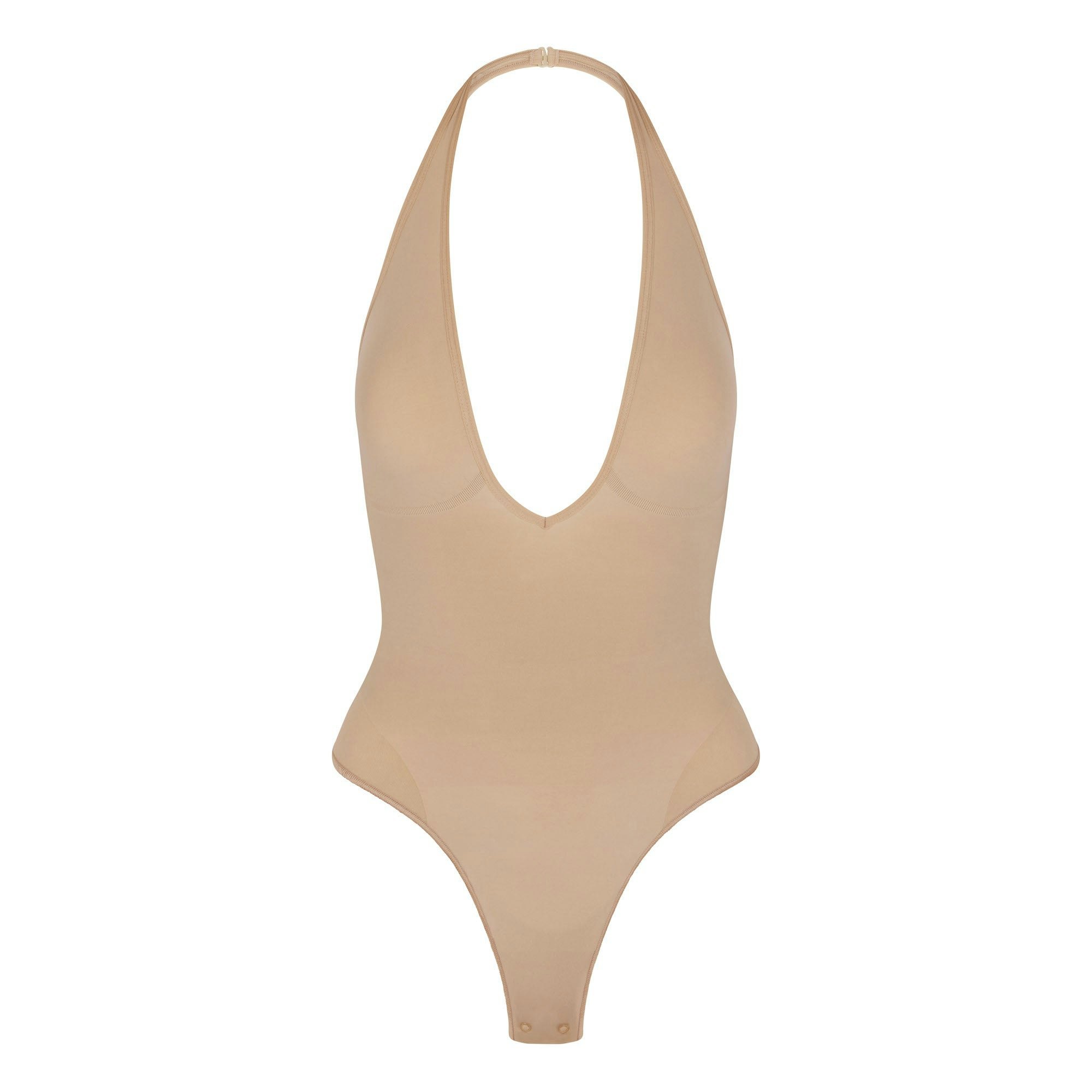 SEAMLESS SCULPT DEEP PLUNGE THONG BODYSUIT | CLAY | FLT