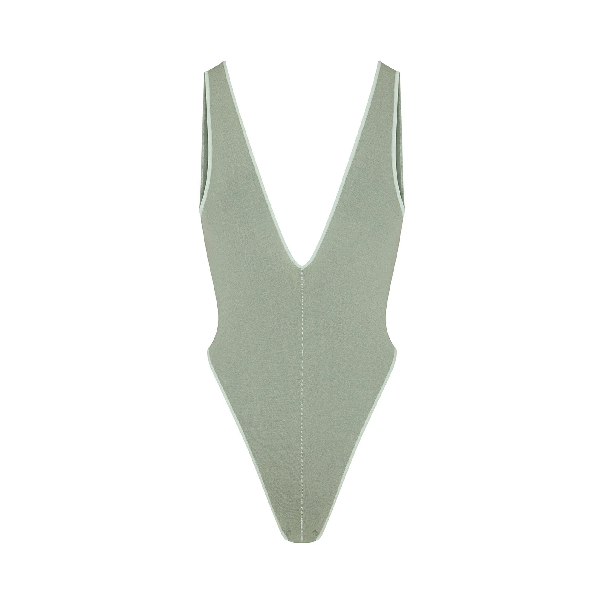 SEAMLESS MODAL DEEP PLUNGE BODYSUIT | MINERAL (BODYSUITS) FLAT ON A WHITE BACKGROUND | FLT
