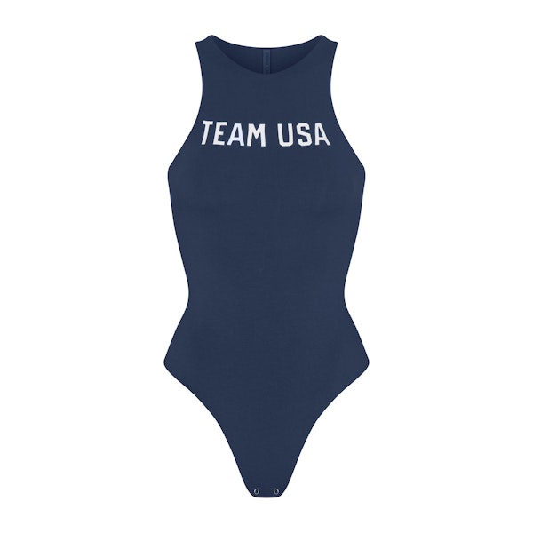 SKIMS FOR TEAM USA COTTON JERSEY OLYMPIC HIGH NECK BODYSUIT | NAVY (BODYSUITS, BODYSUITS) FLAT ON A WHITE BACKGROUND | FLT