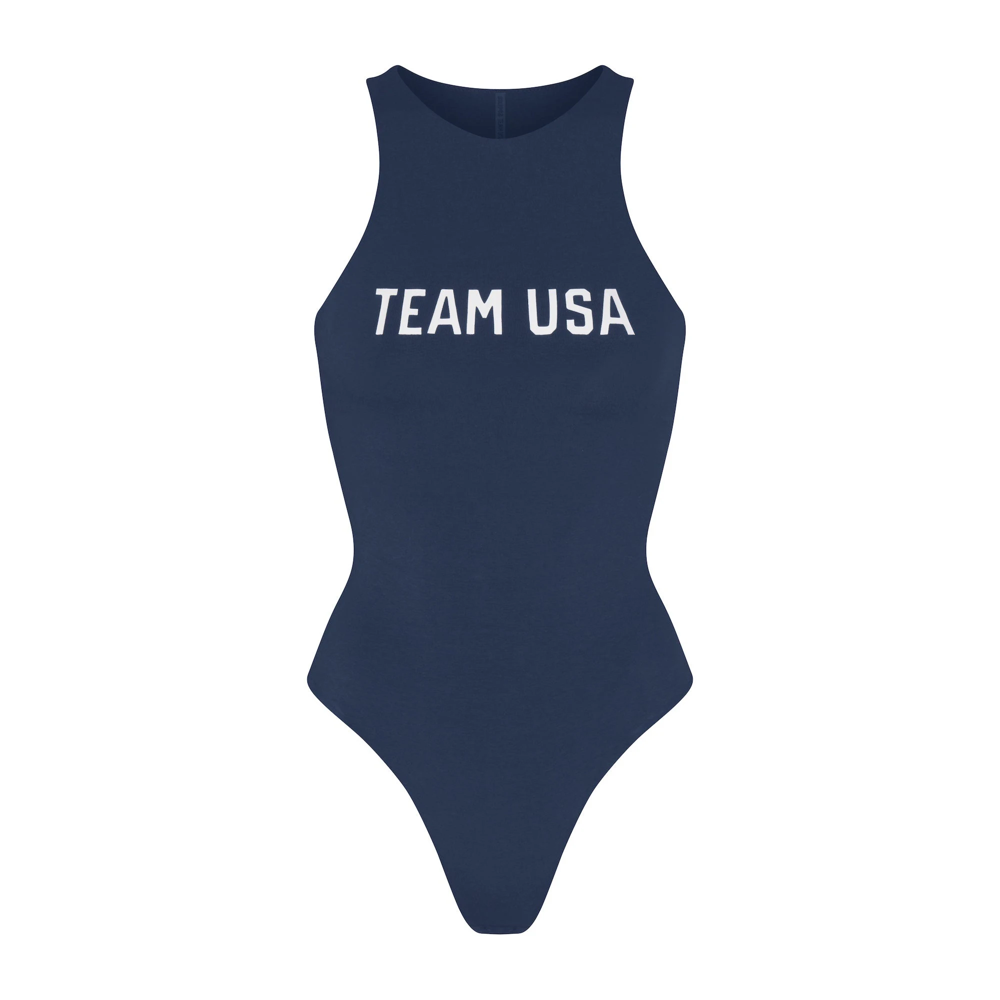 SKIMS FOR TEAM USA COTTON JERSEY PARALYMPIC HIGH NECK BODYSUIT | NAVY (BODYSUITS, BODYSUITS) FLAT ON A WHITE BACKGROUND | FLT