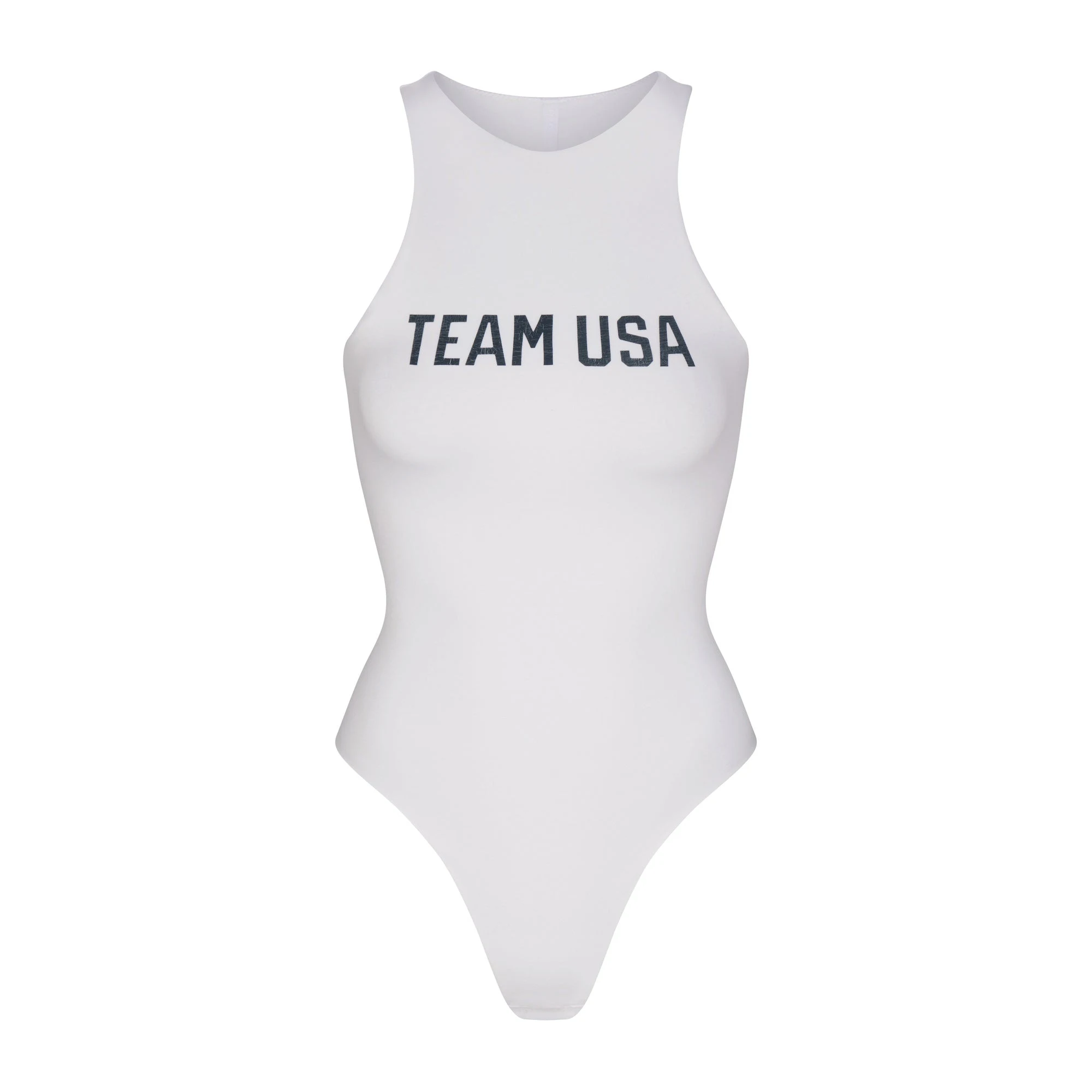 SKIMS FOR TEAM USA COTTON JERSEY PARALYMPIC HIGH NECK BODYSUIT | WHITE (BODYSUITS, BODYSUITS) FLAT ON A WHITE BACKGROUND | FLT