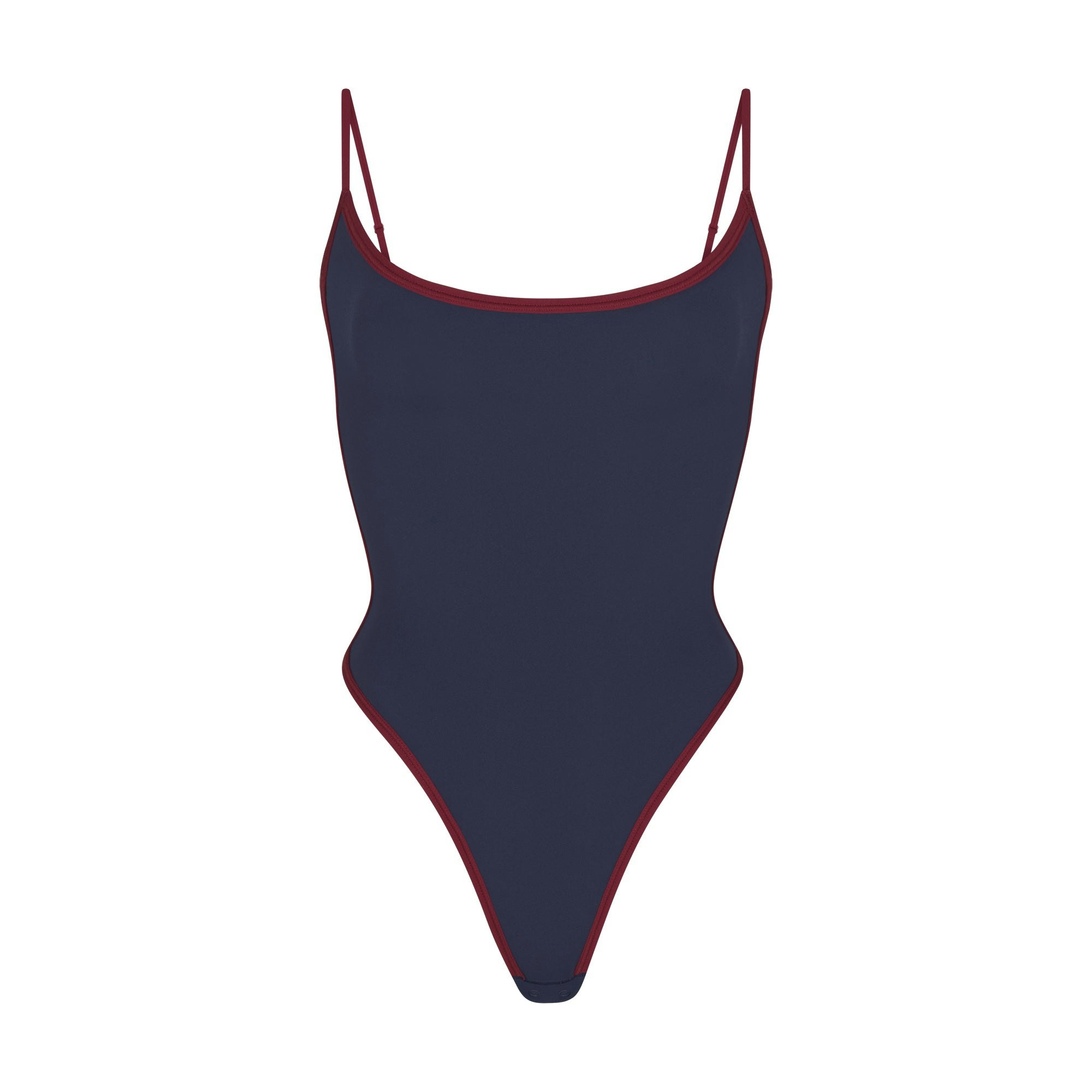 FITS EVERYBODY CONTRAST TRIM SCOOP NECK BODYSUIT | NAVY (BODYSUITS, BODYSUITS) FLAT ON A WHITE BACKGROUND | FLT