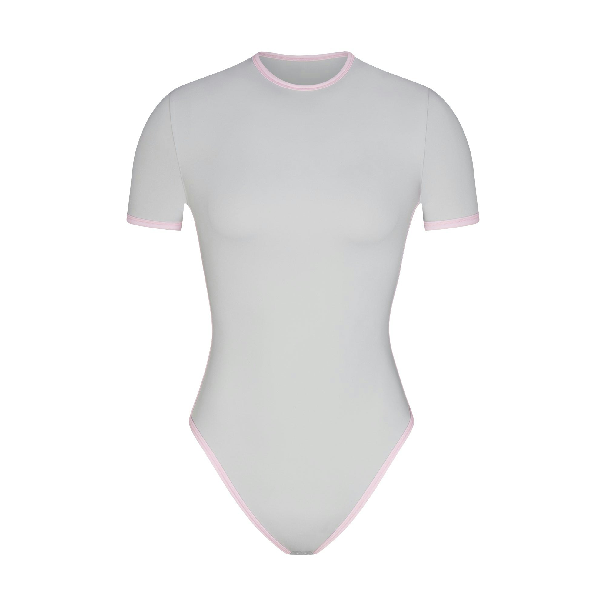 FITS EVERYBODY CONTRAST TRIM T-SHIRT BODYSUIT | PLATINUM (BODYSUITS, BODYSUITS) FLAT ON A WHITE BACKGROUND | FLT