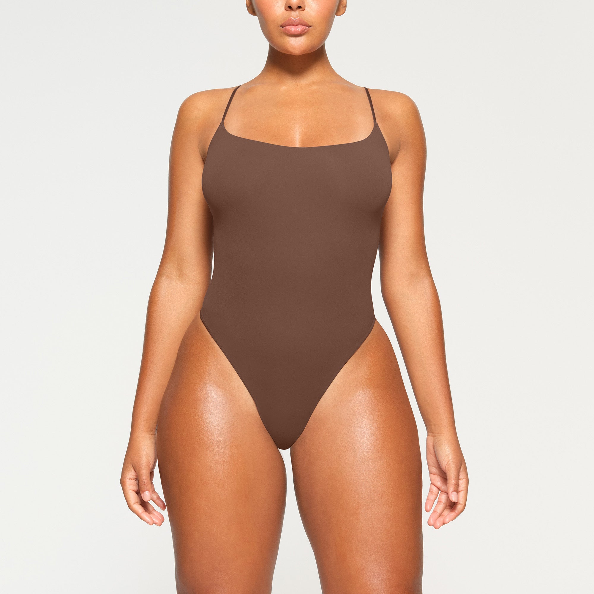 FITS EVERYBODY CAMI BODYSUIT WORN BY A MODEL IN FRONT VIEW, XL