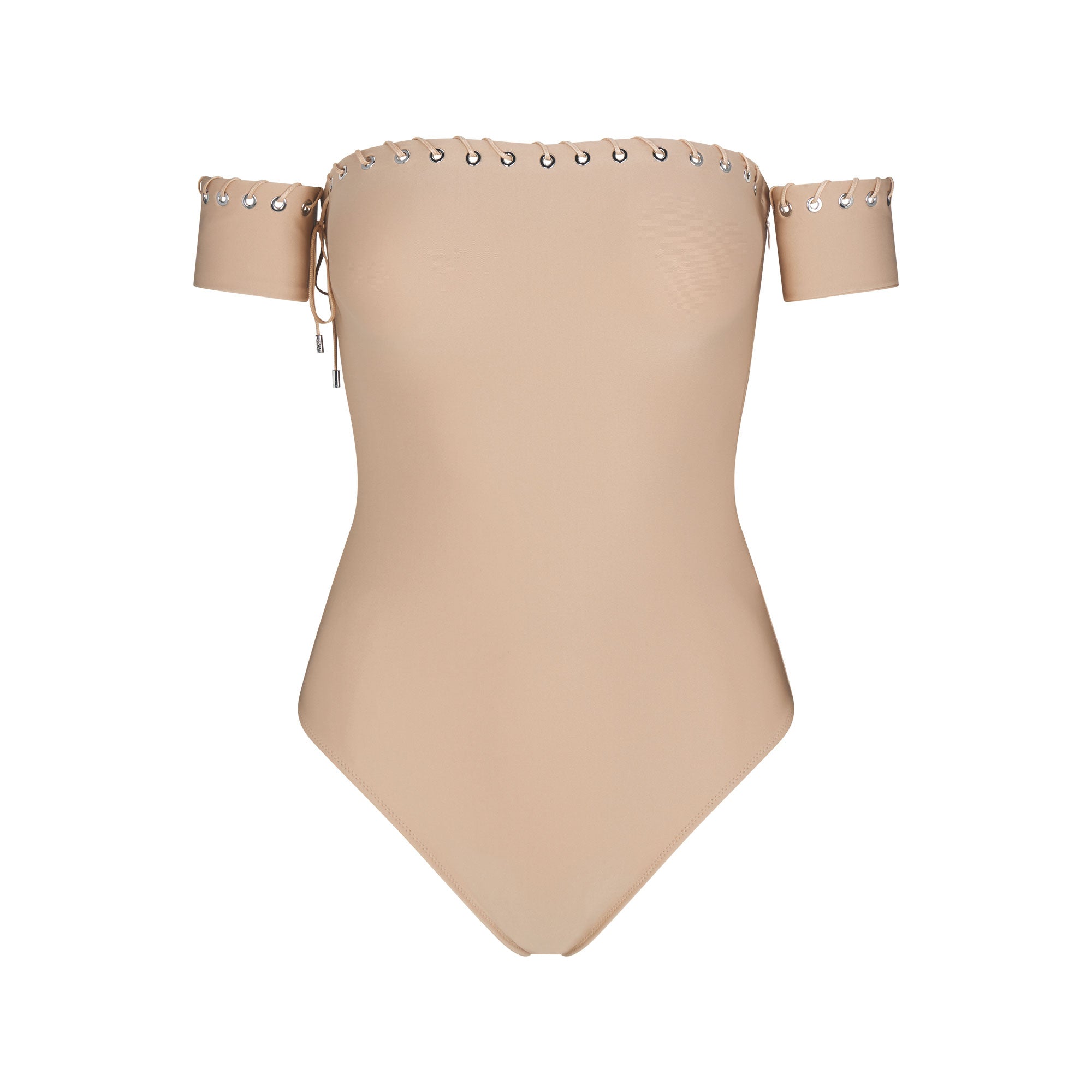 LUDOVIC DE SAINT SERNIN X SKIMS SKIMS BODY STRAPLESS BODYSUIT | CLAY FLAT ON A WHITE BACKGROUND | FLT