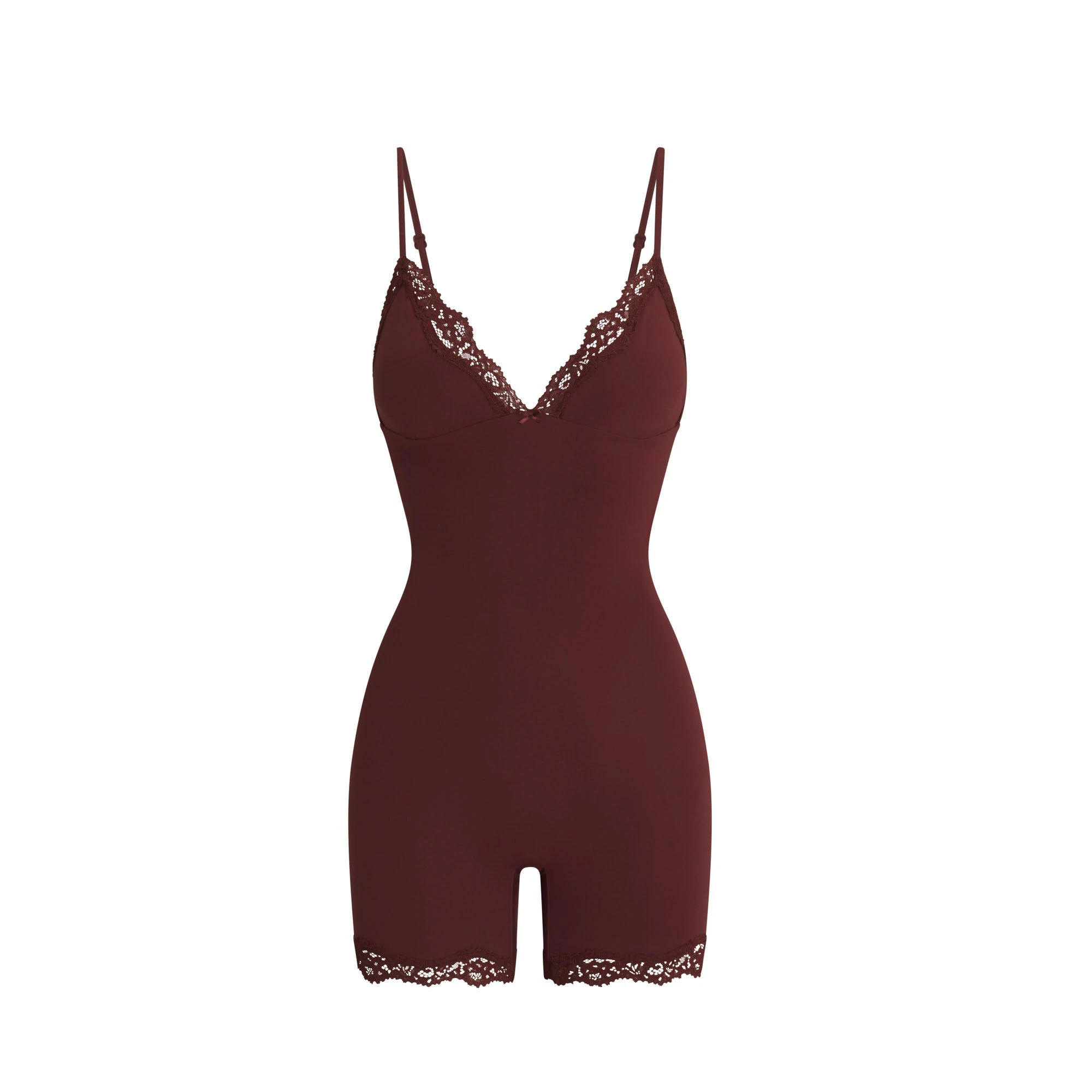 FITS EVERYBODY LACE TRIANGLE ONESIE | OXBLOOD FLAT ON A WHITE BACKGROUND | FLT