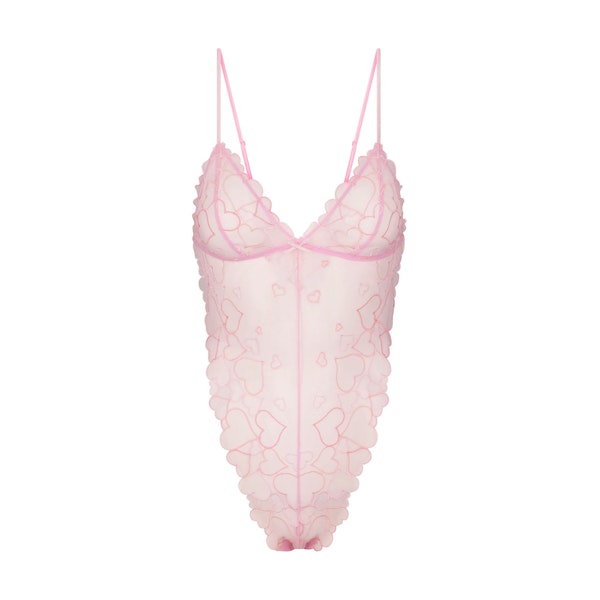 EMBROIDERED TULLE TEDDY | BUBBLE GUM FLAT ON A WHITE BACKGROUND | FLT