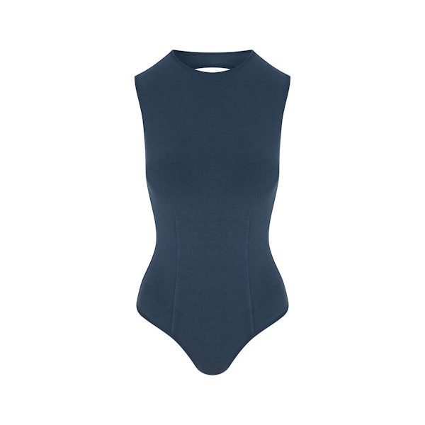 OUTDOOR OPEN BACK BODYSUIT | INDIGO FLAT ON A WHITE BACKGROUND | FLT | FLT