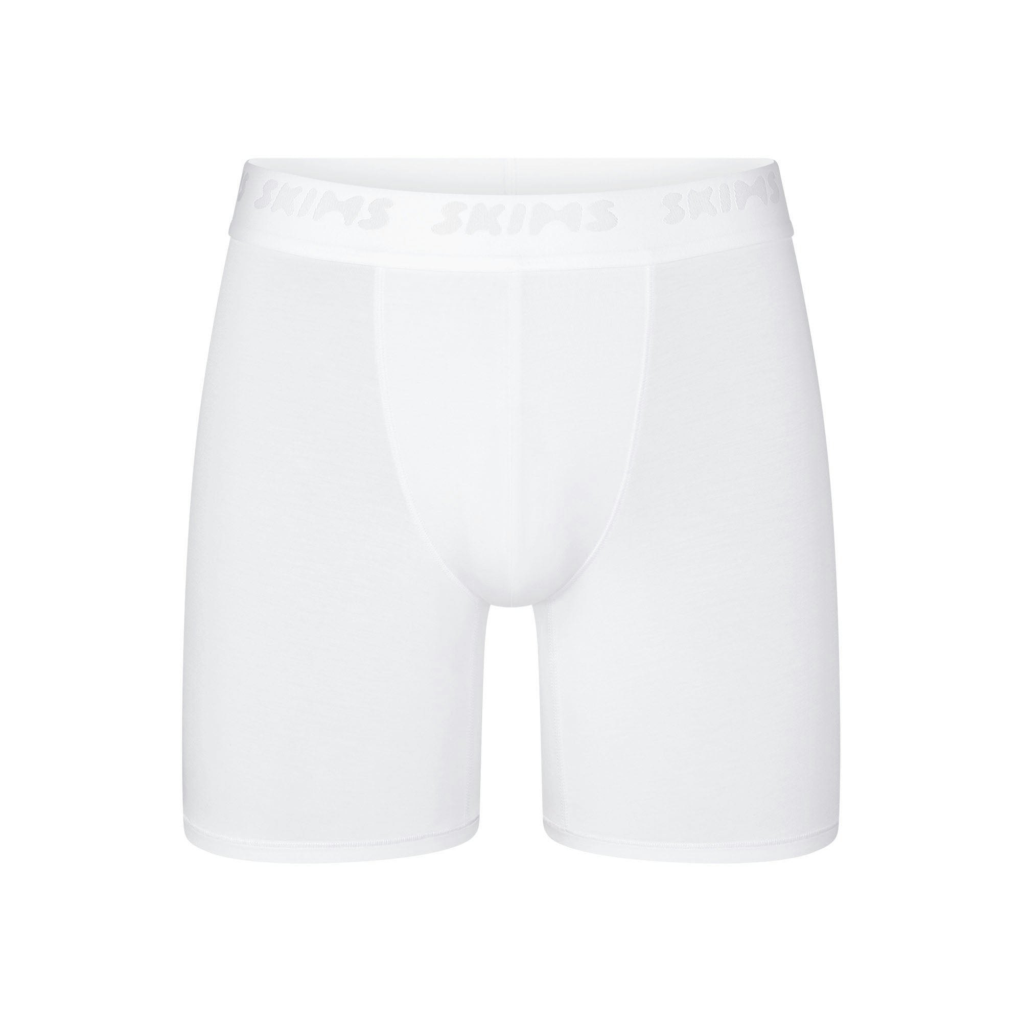 SKIMS STRETCH MENS 5" BOXER BRIEF | CHALK (MENS BOXERS, MENS UNDERWEAR) LAYS FLAT ON A WHITE BACKGROUND | FLT