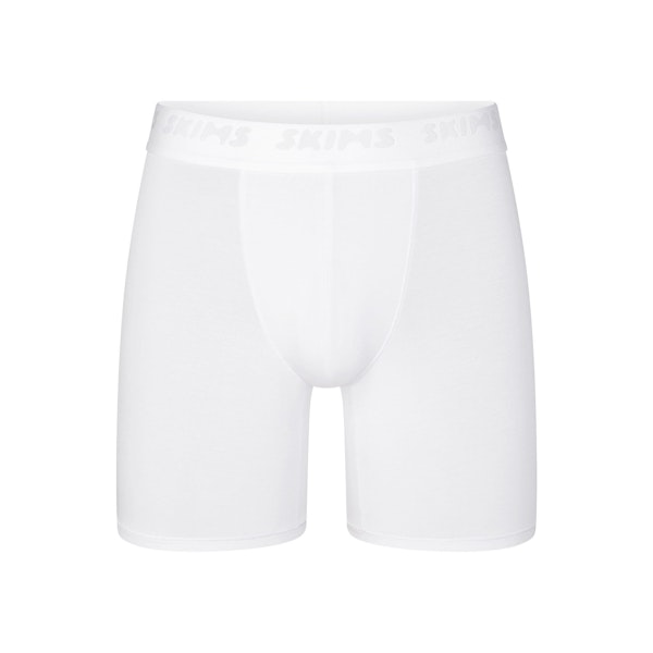 SKIMS STRETCH MENS 5" BOXER BRIEF | CHALK (MENS BOXERS, MENS UNDERWEAR) LAYS FLAT ON A WHITE BACKGROUND | FLT