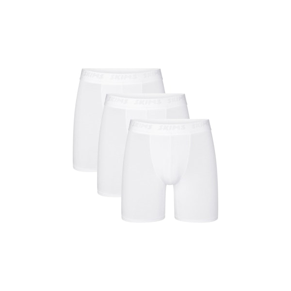 SKIMS STRETCH MENS 5" BOXER BRIEF 3-PACK | CHALK (MENS BOXERS, MENS UNDERWEAR) LAYS FLAT ON A WHITE BACKGROUND | FLT | FOCUS: 0.0, 1.0, 0.9