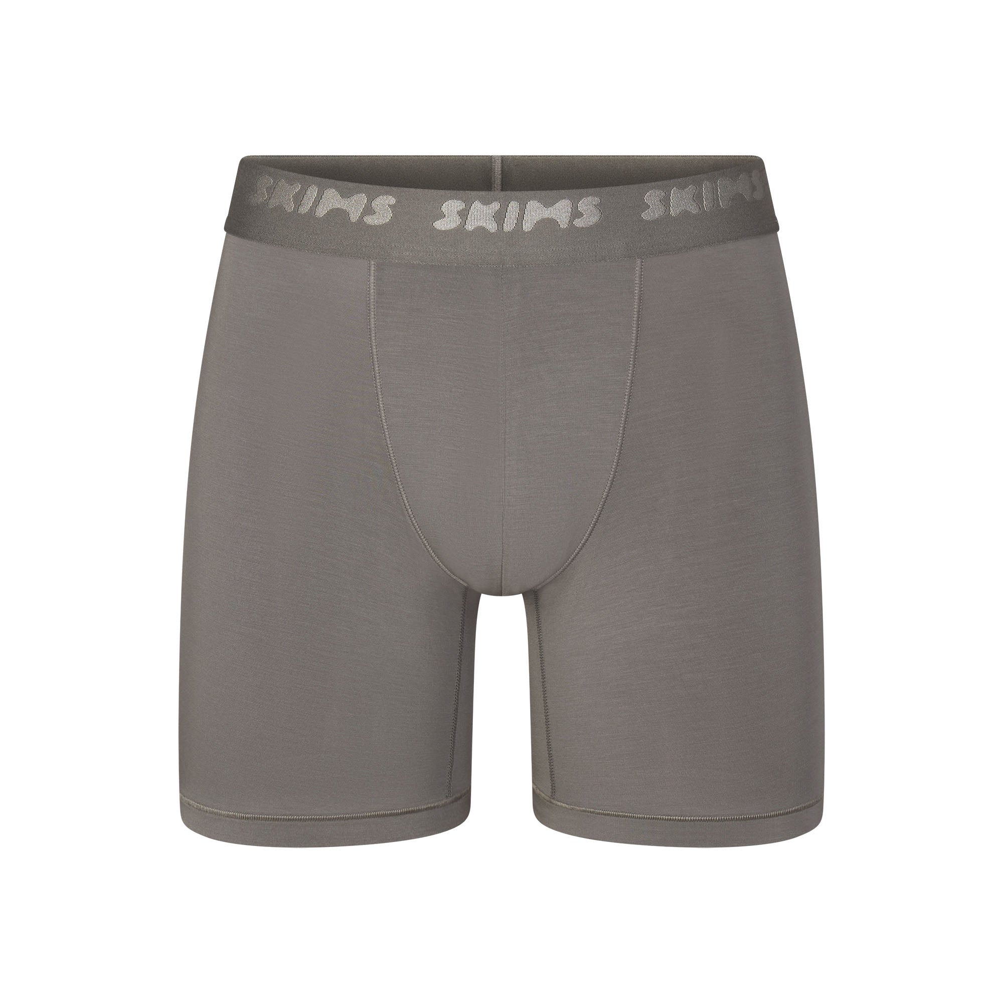 SKIMS STRETCH MENS 5" BOXER BRIEF | GUNMETAL (MENS BOXERS, MENS UNDERWEAR) LAYS FLAT ON A WHITE BACKGROUND | FLT
